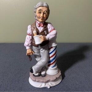 Barber Leaning On Barber Pole Porcelain Figurine LEFTON CHINA Hand Painted #2559